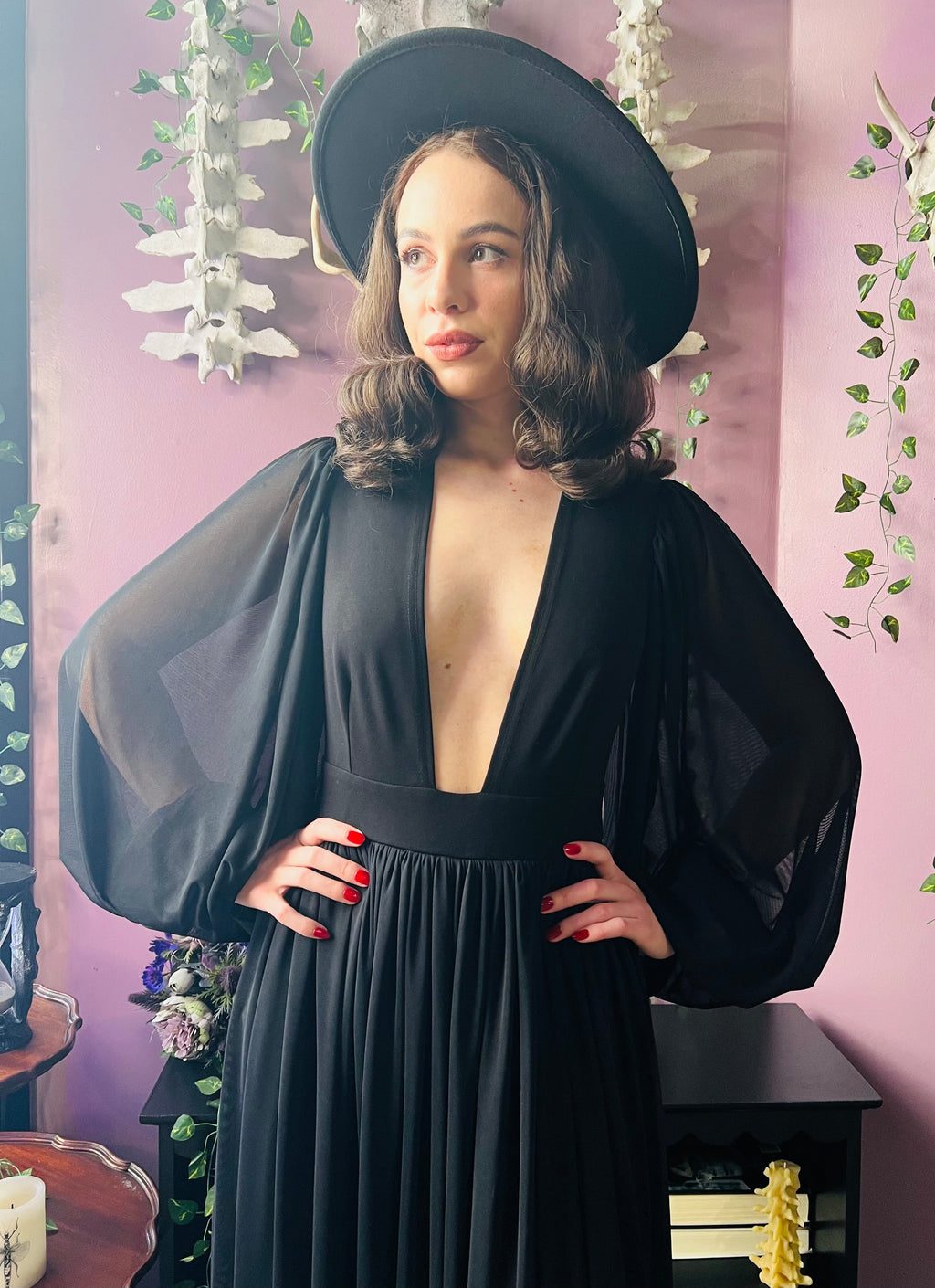 Witchwood Minerva Mesh Maxi Plunge Dress Built In Shorts