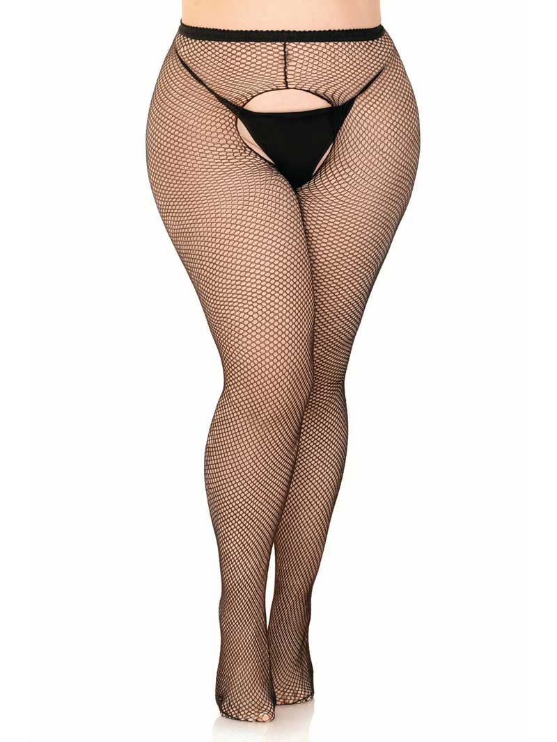 Leg Avenue Ginny Plus Fishnet Crotchless Pantyhose