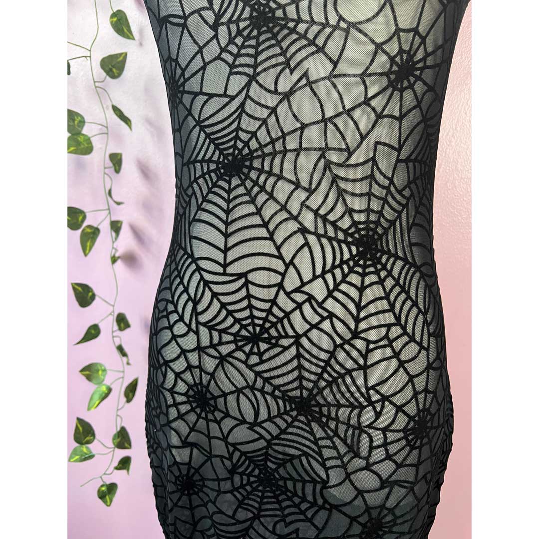 Witchwood Sheer Hourglass Velvet Spiderwebs Maxi Dress