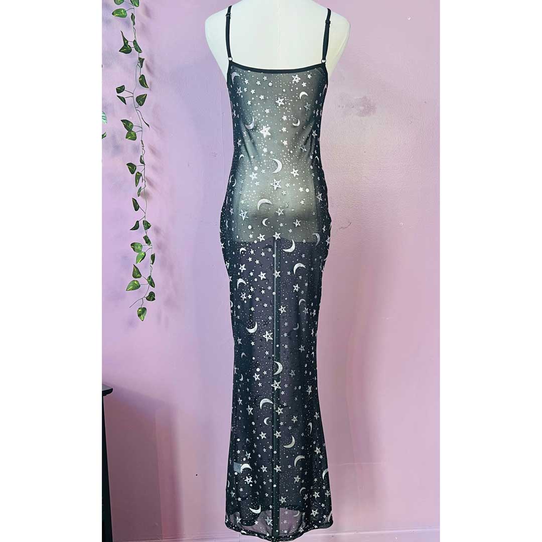 Witchwood Sheer Metallic Moon & Stars Maxi Dress