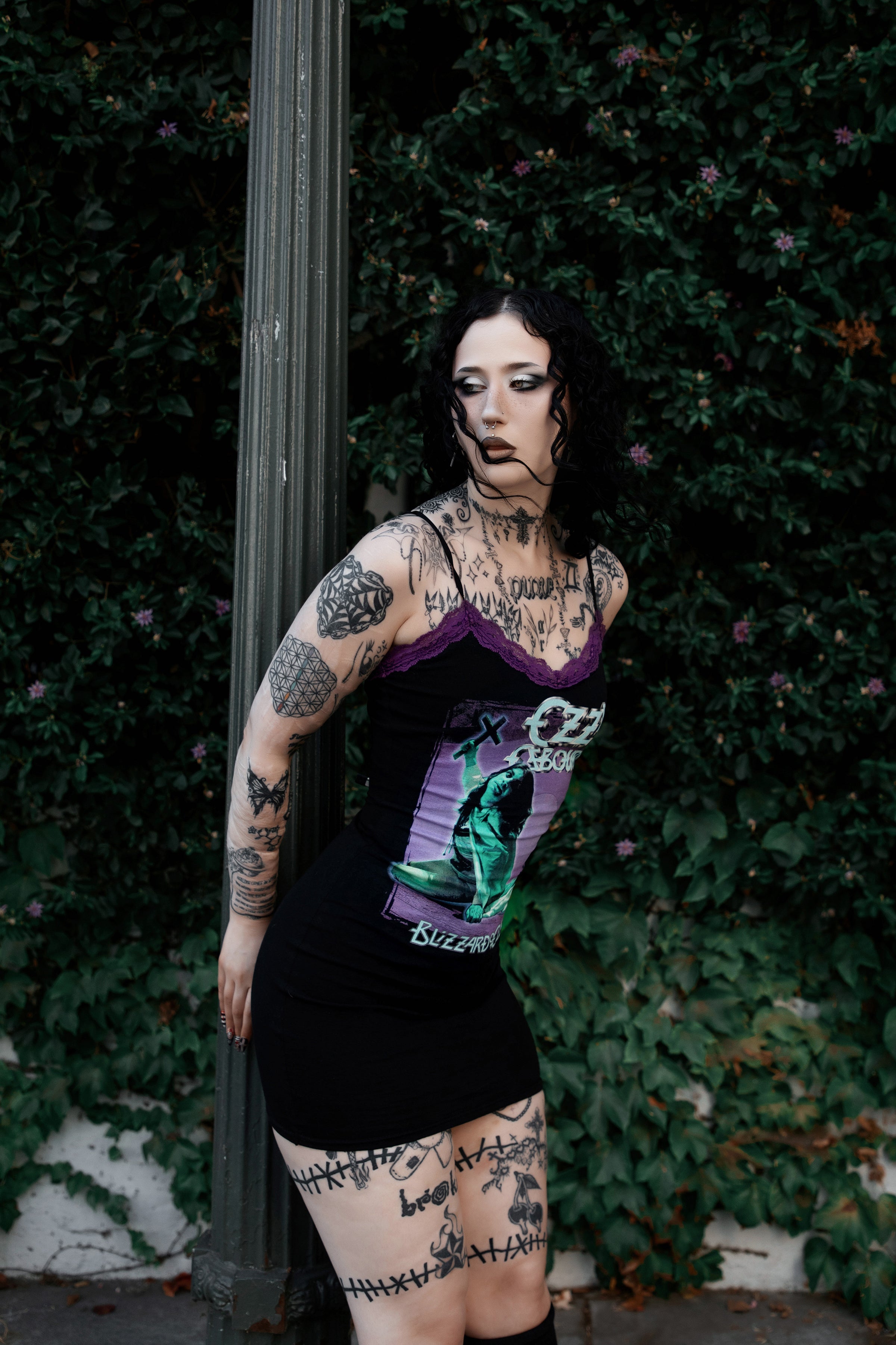 Vera's Eyecandy Ozzy Purple Lace Strap Dress