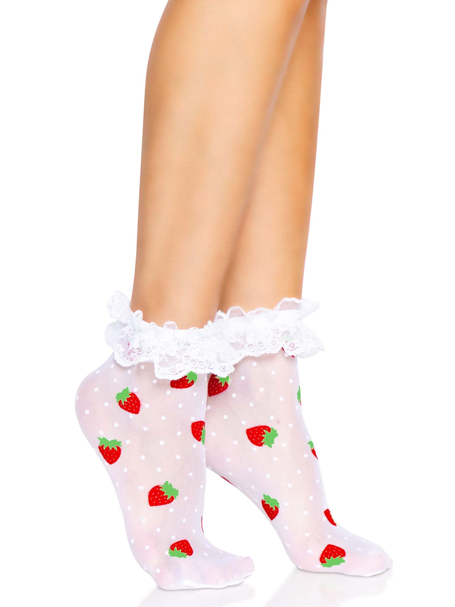 Leg Avenue Strawberry Ruffle Ankle Socks