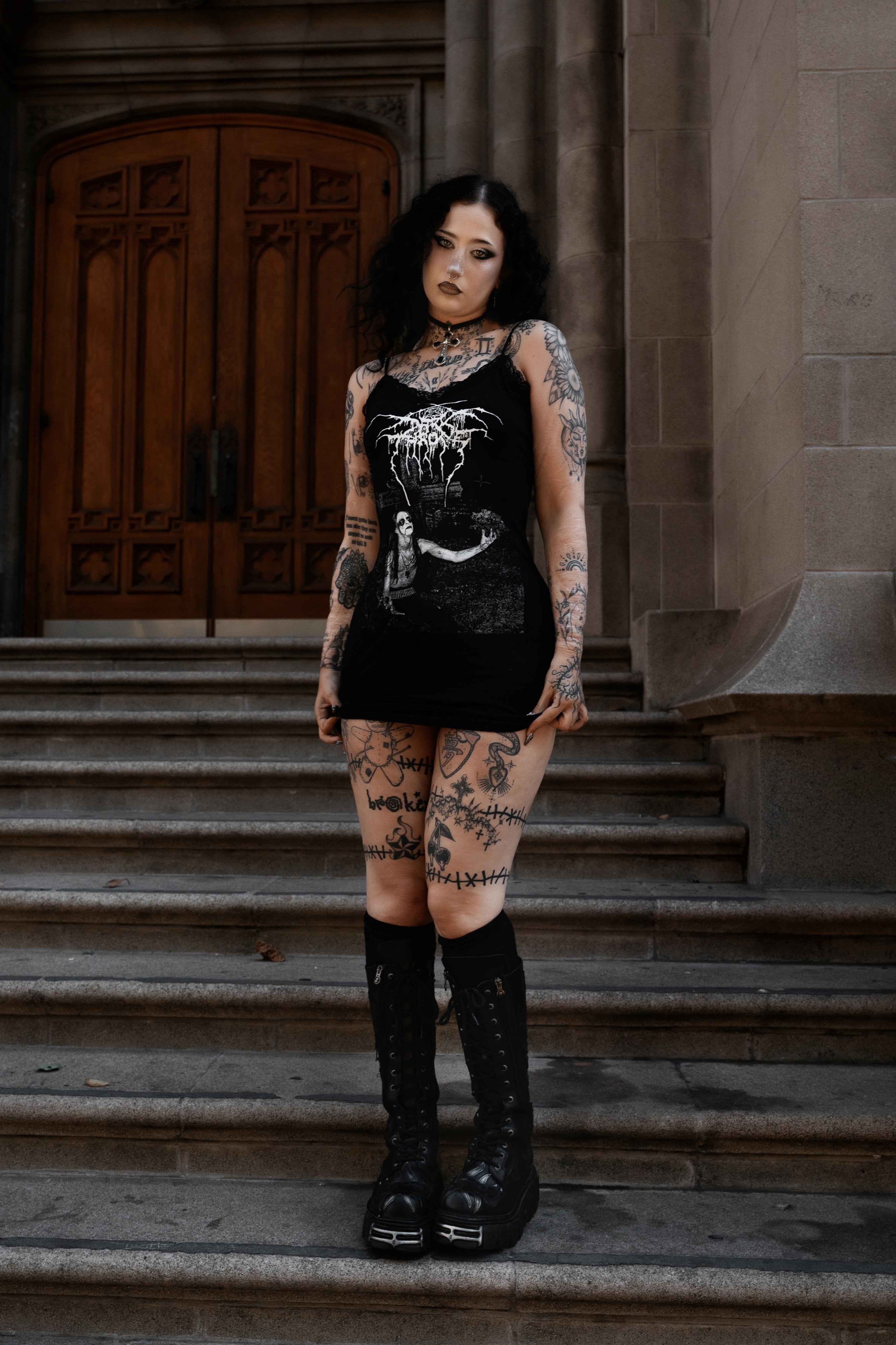 Vera's Eyecandy Darkthrone Lace Strap Dress