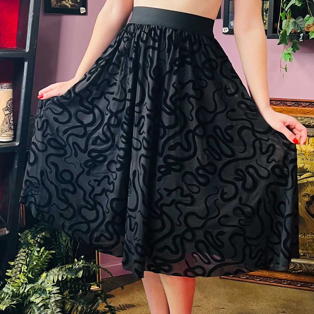 Witchwood Serpentine Velvet Flocked Snakes Full Skirt