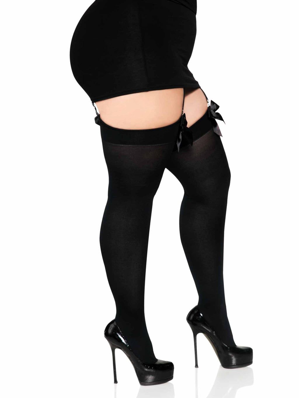 Leg Avenue Kay Plus Satin Bow Thigh Highs
