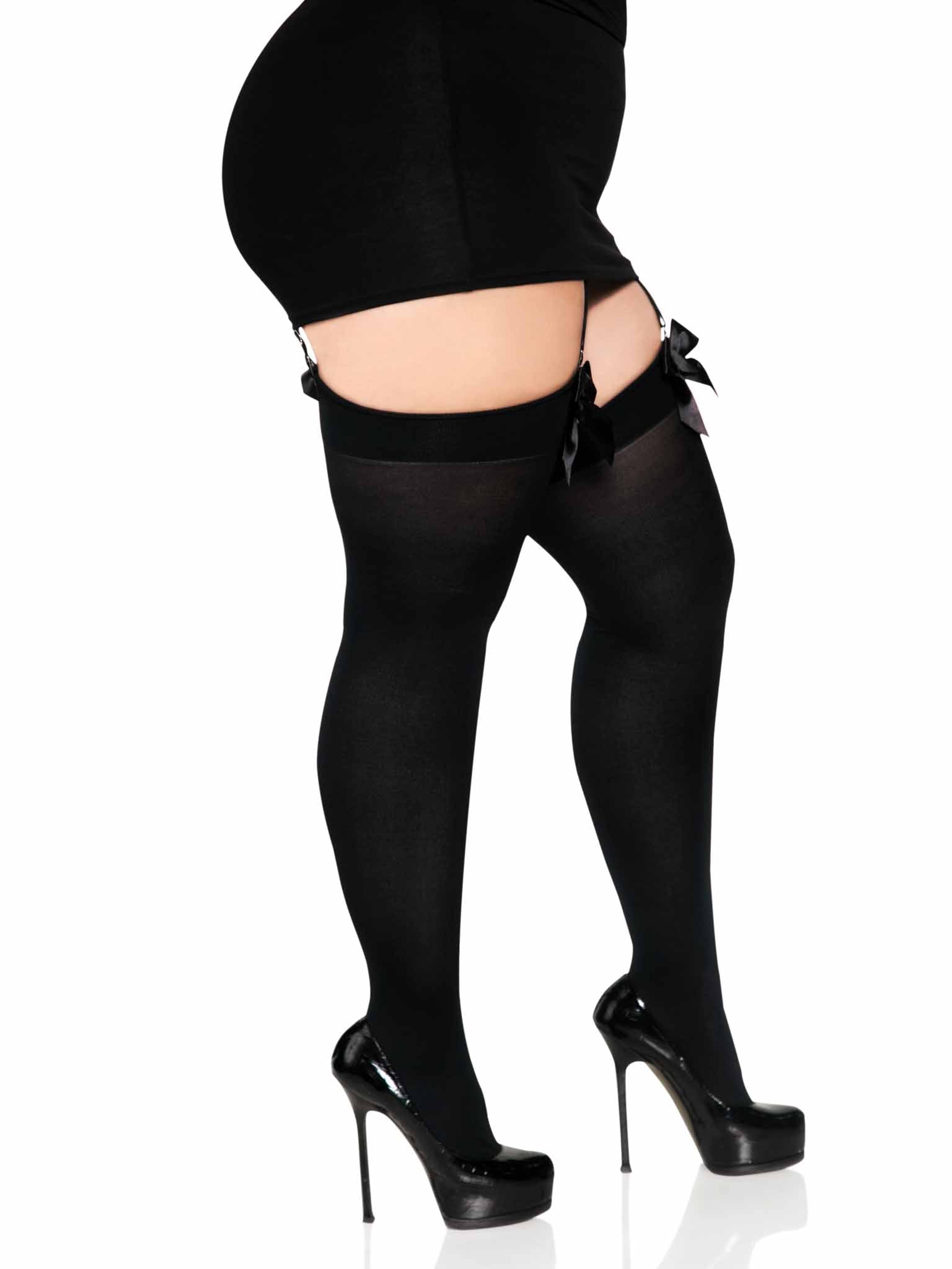 Leg Avenue Kay Plus Satin Bow Thigh Highs