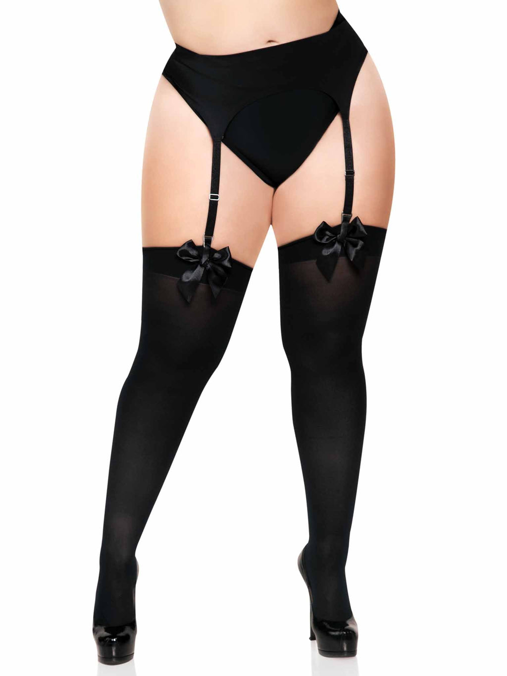 Leg Avenue Kay Plus Satin Bow Thigh Highs
