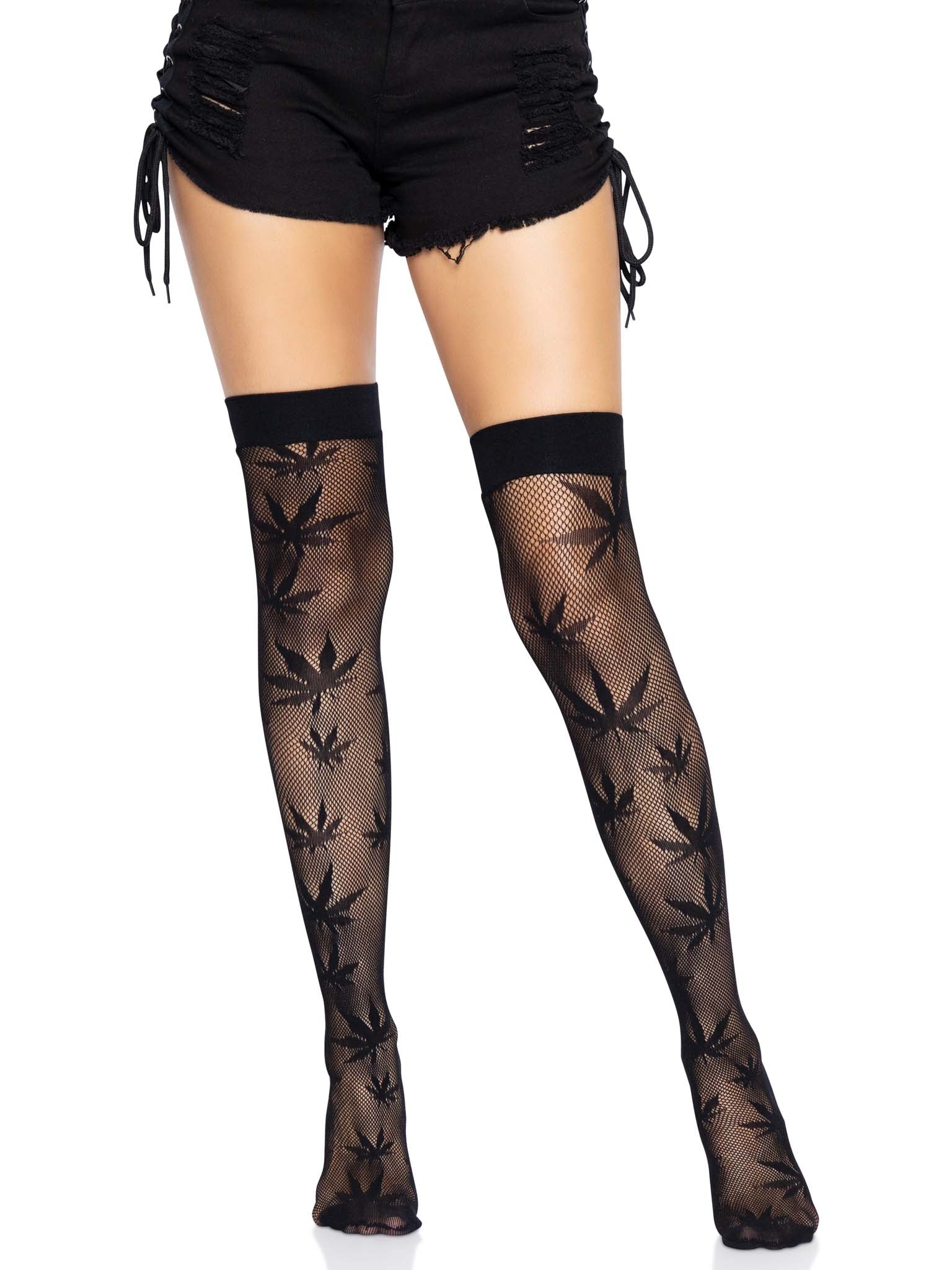 Leg Avenue 420 Pot Leaf Net Thigh Highs