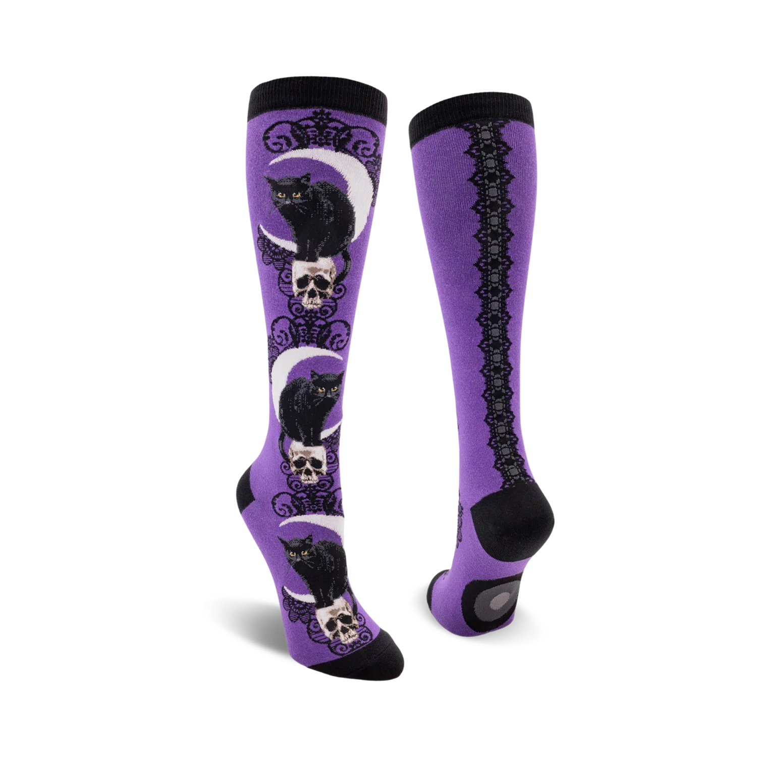 Sockologie Black Cat Moon Skull Knee Socks