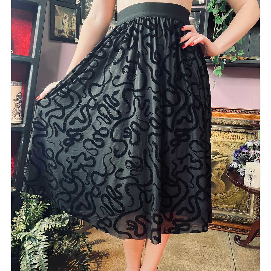 Witchwood Serpentine Velvet Flocked Snakes Full Skirt