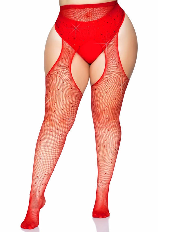 Leg Avenue Casey Plus Rhinestone Fishnet Pantyhose