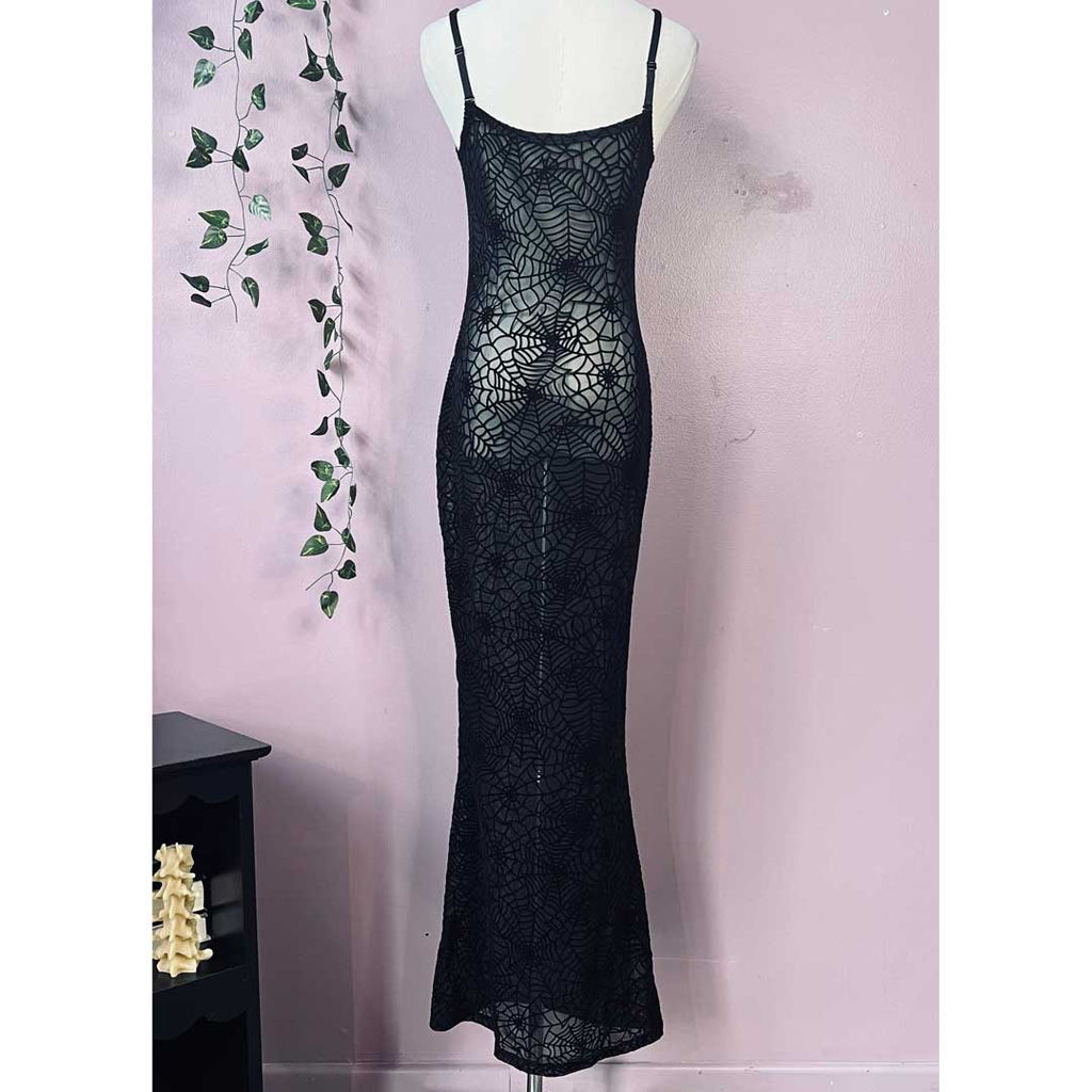 Witchwood Sheer Hourglass Velvet Spiderwebs Maxi Dress