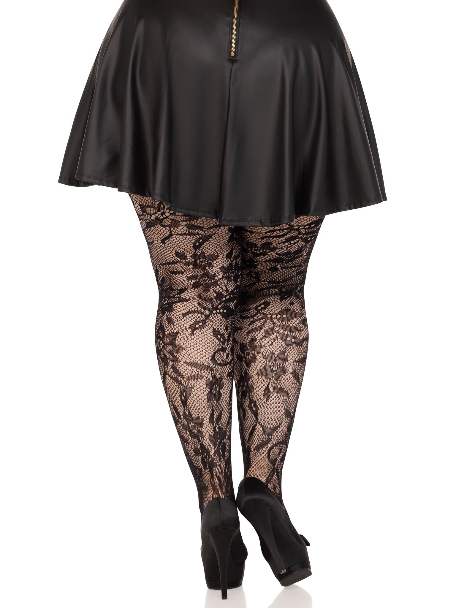 Leg Avenue Plus Chantilly Floral Lace Tights