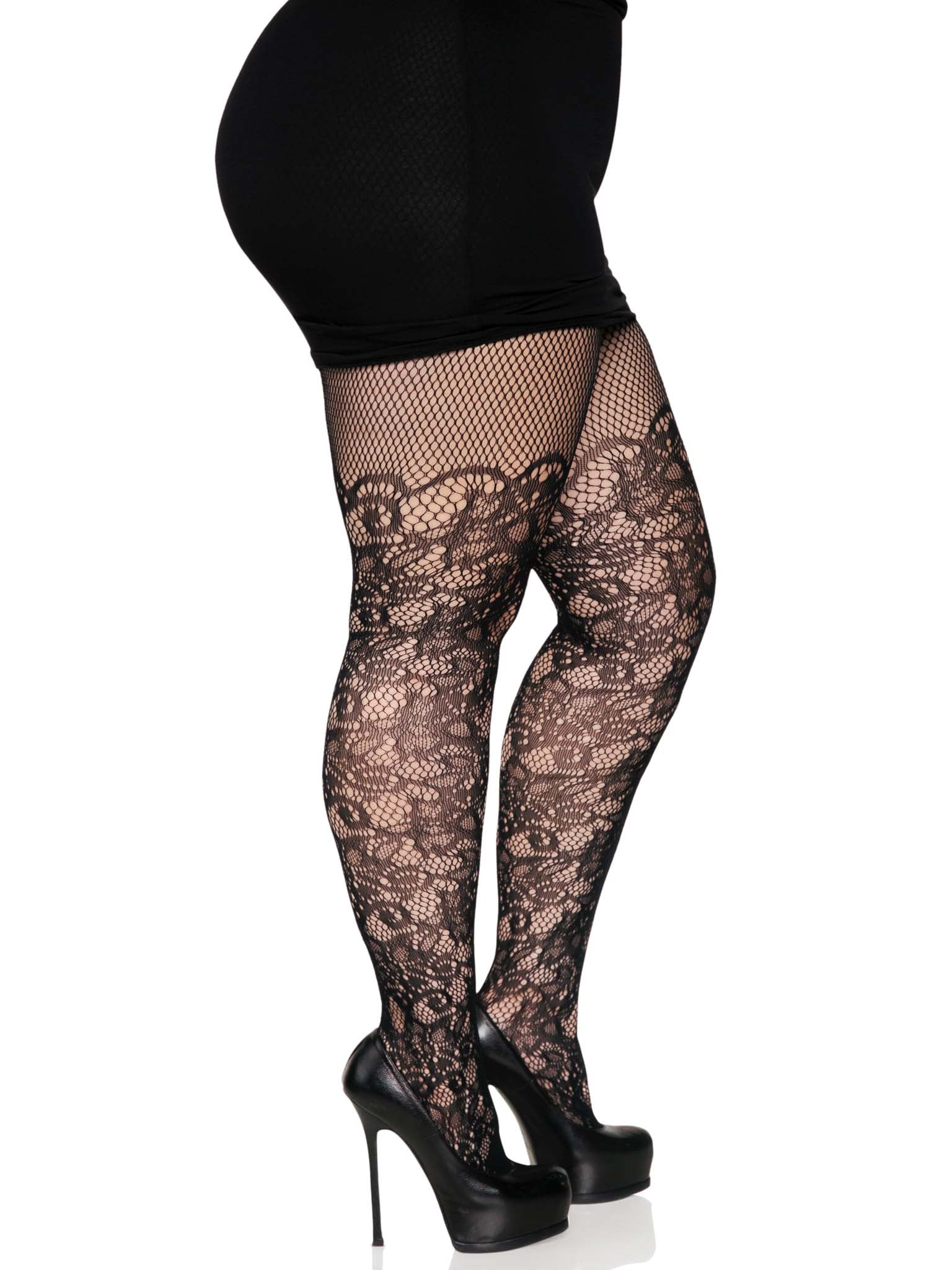 Leg Avenue Drew Plus Floral Vine Fishnet Tights