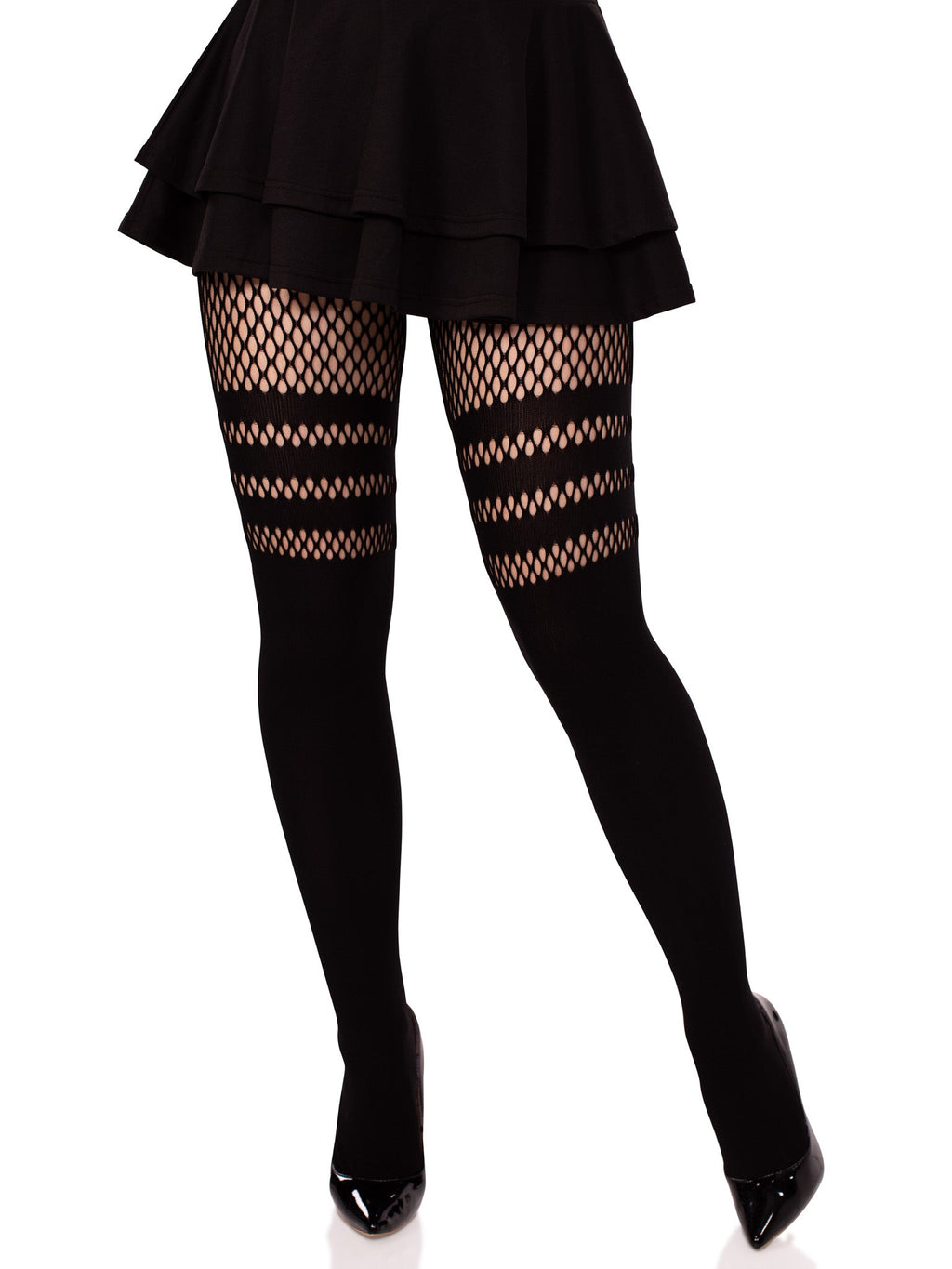 Leg Avenue Ada Stripe Tights with Fishnet Accent