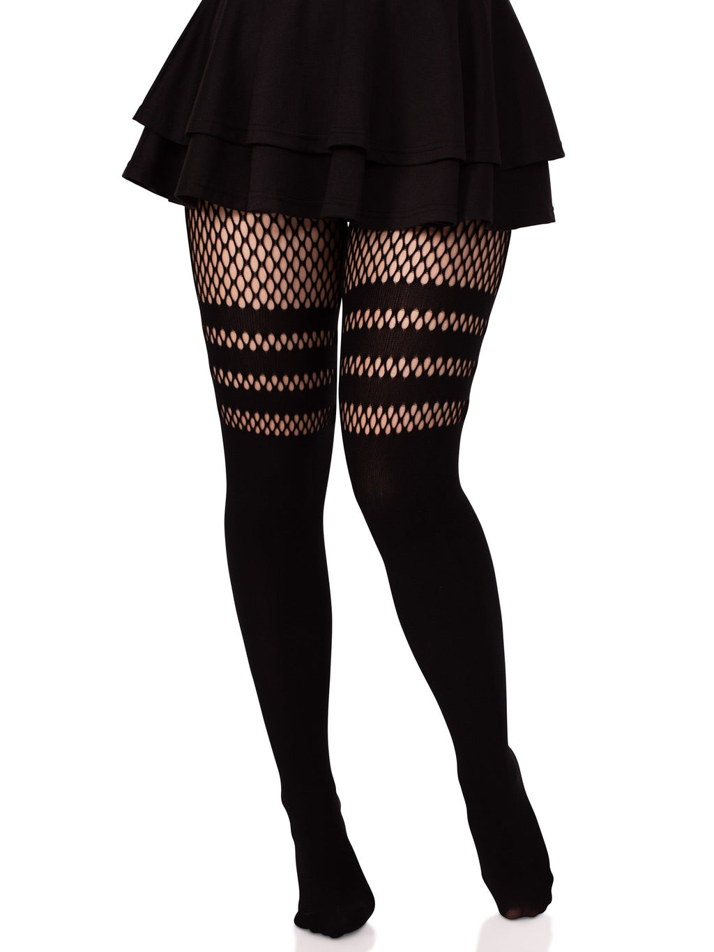 Leg Avenue Ada Stripe Tights with Fishnet Accent