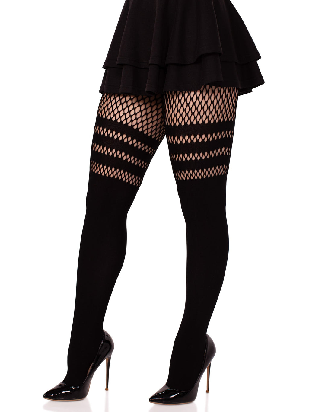 Leg Avenue Ada Stripe Tights with Fishnet Accent