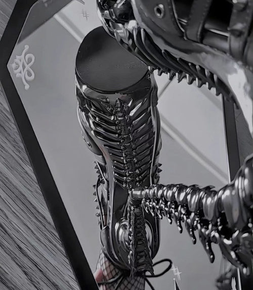 Hades ARKHANE Black Burgundy Stud Sandal 5" Metallic Skeleton Heel 6-12