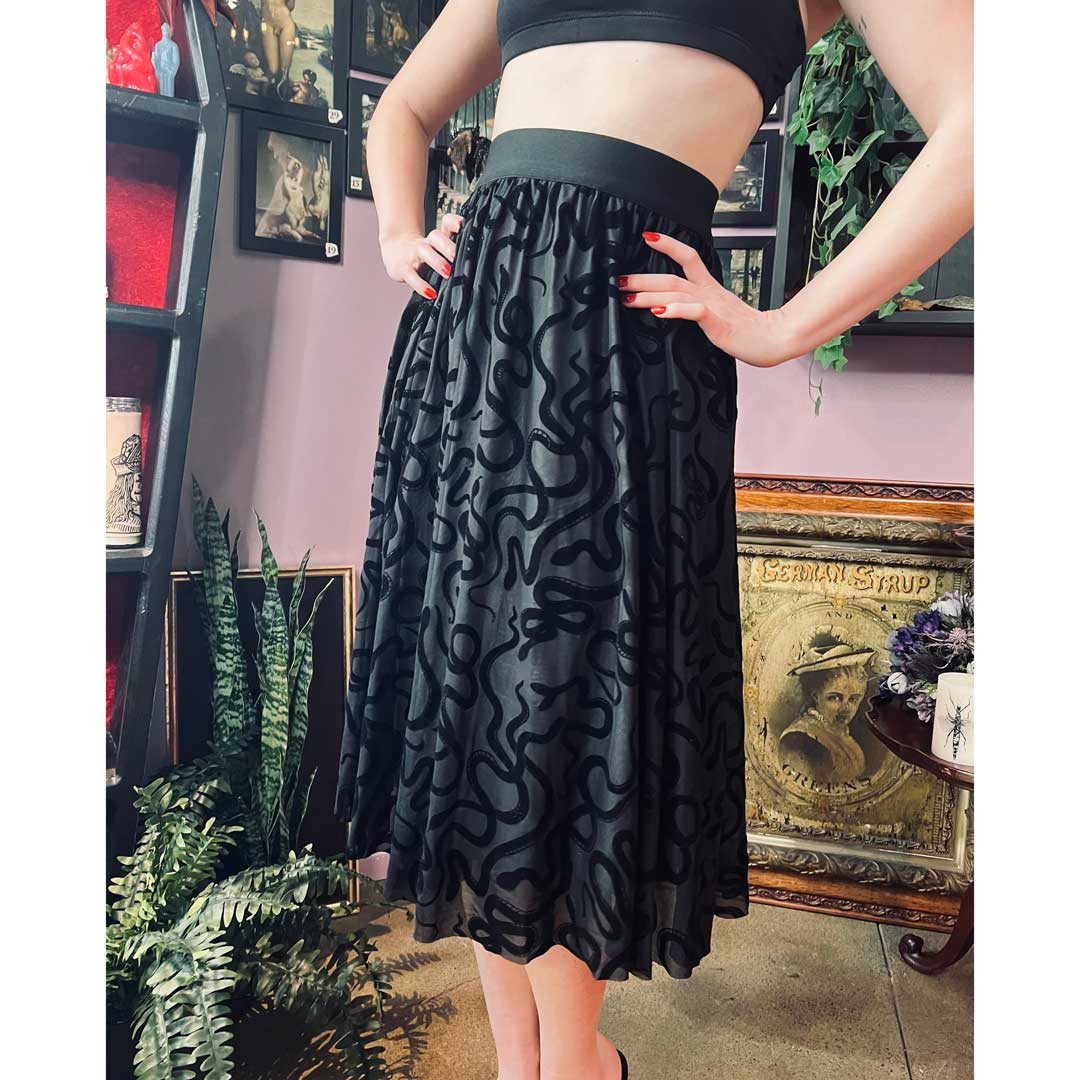 Witchwood Serpentine Velvet Flocked Snakes Full Skirt