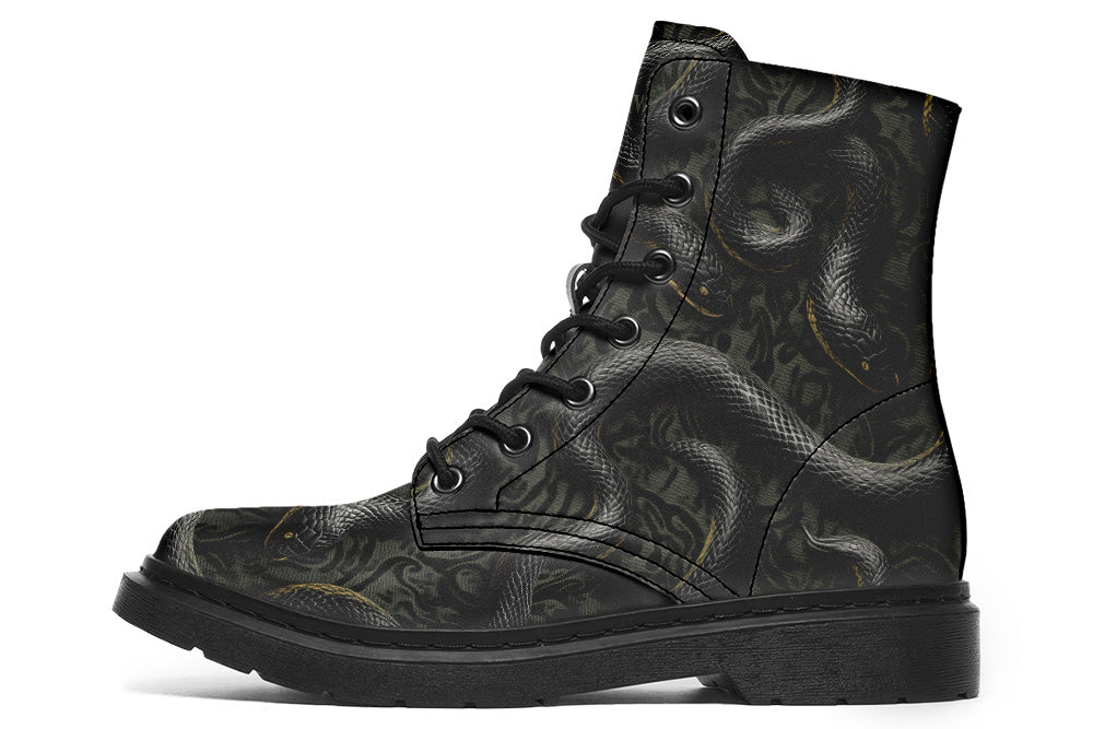 Witchwood Vegan Unisex Black Snakes Combat Boots