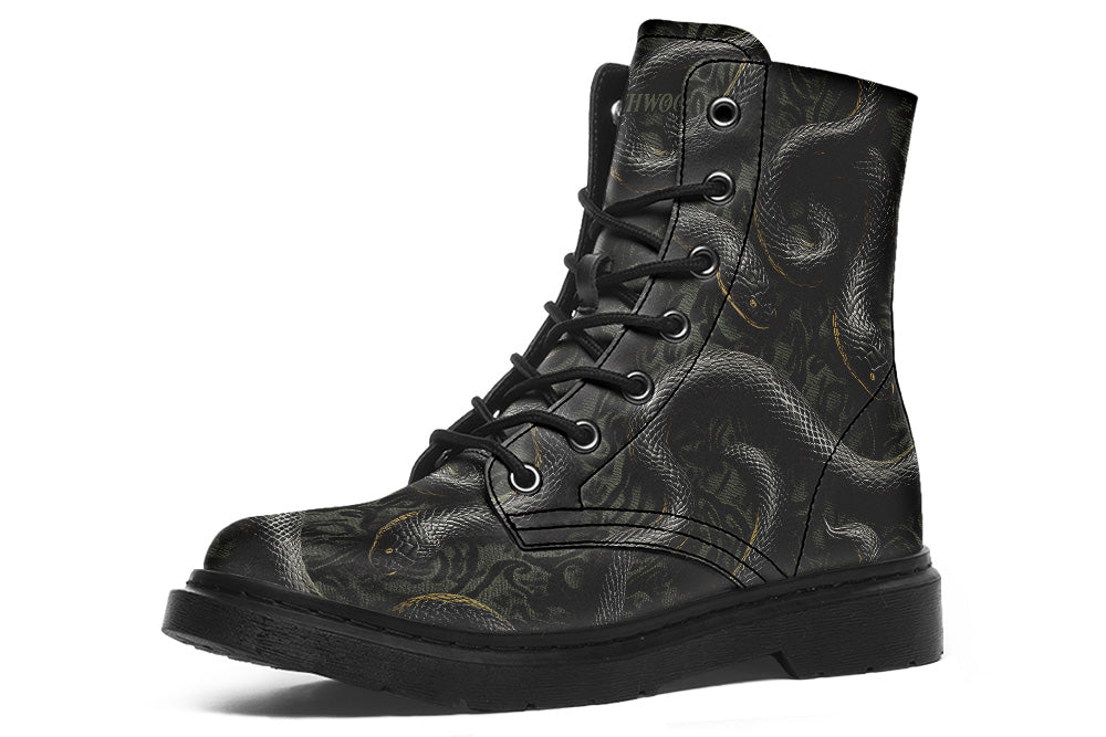Witchwood Vegan Unisex Black Snakes Combat Boots