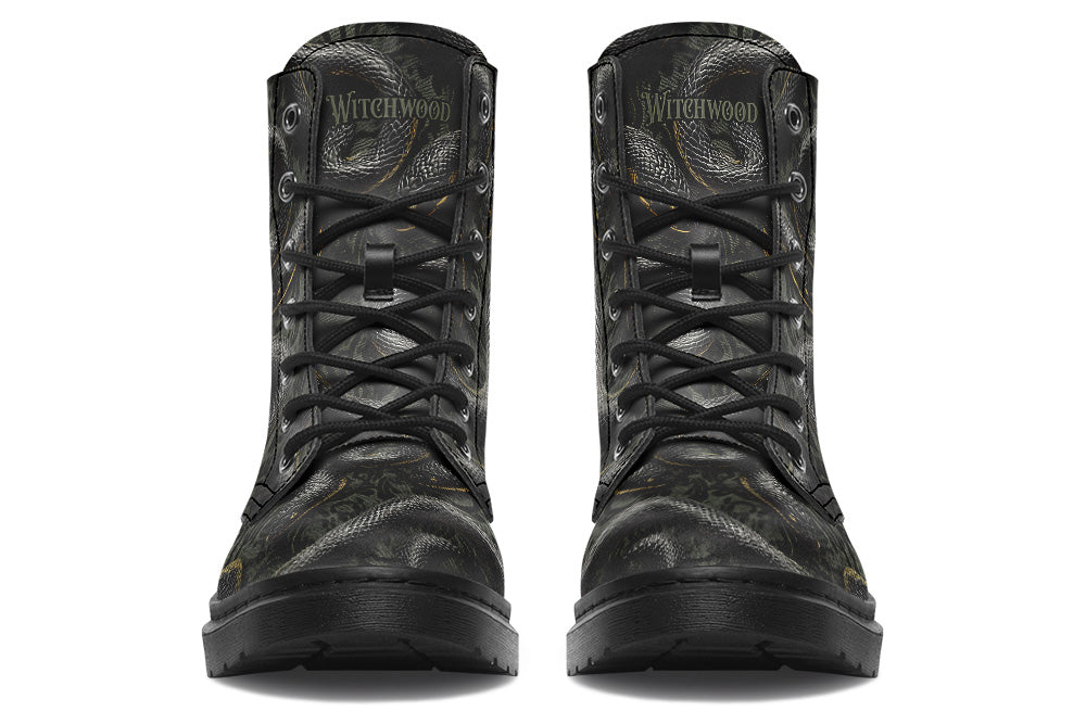 Witchwood Vegan Unisex Black Snakes Combat Boots