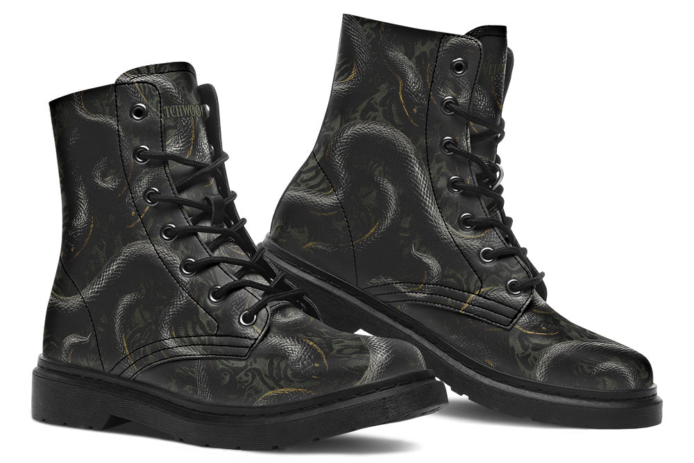 Witchwood Vegan Unisex Black Snakes Combat Boots