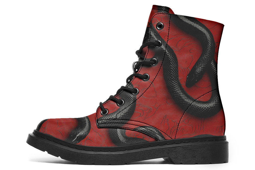 Witchwood Vegan Unisex Red Snakes Combat Boots
