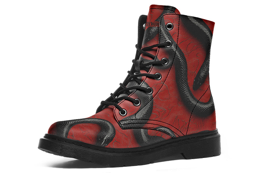 Witchwood Vegan Unisex Red Snakes Combat Boots