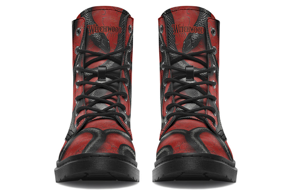 Witchwood Vegan Unisex Red Snakes Combat Boots