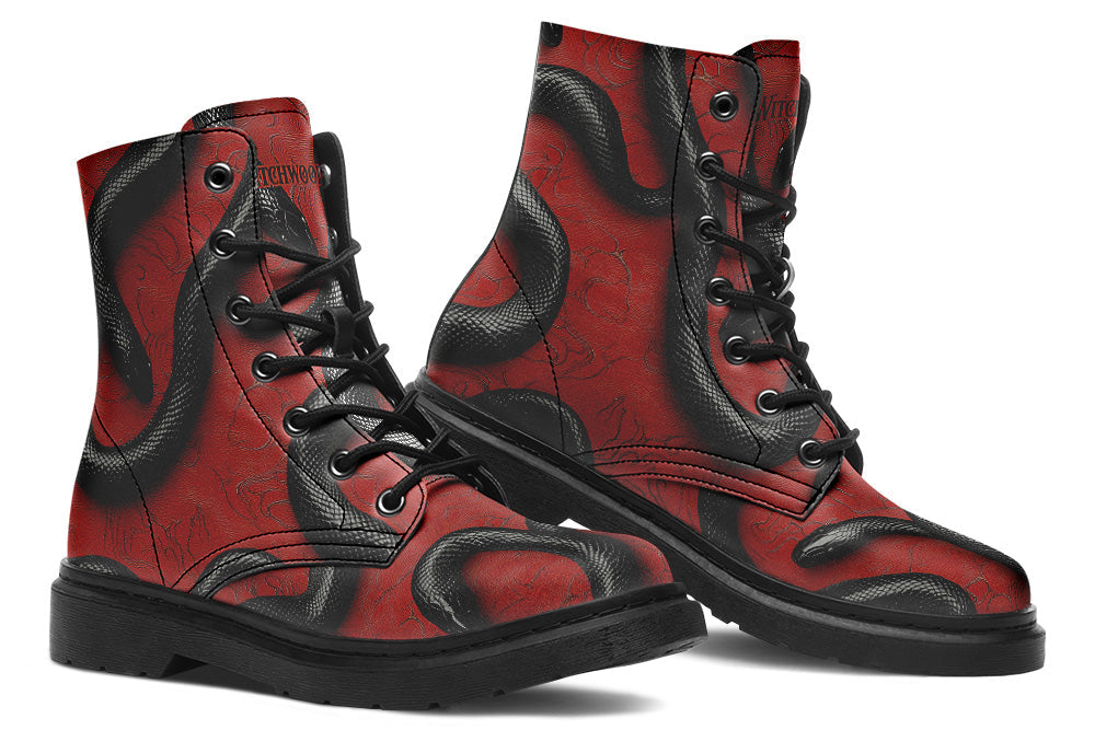 Witchwood Vegan Unisex Red Snakes Combat Boots