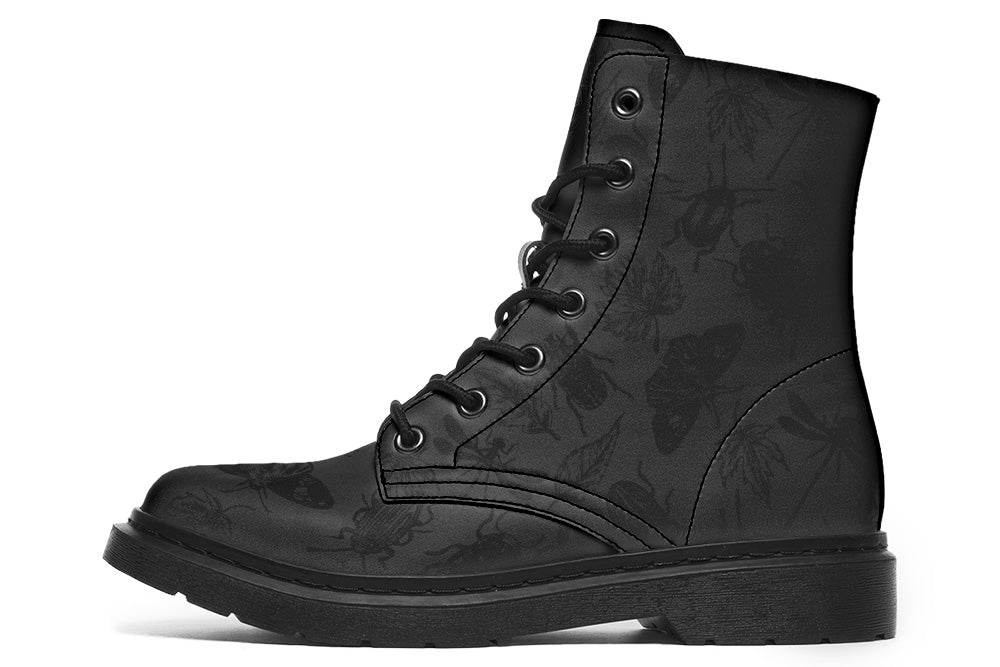 Witchwood Vegan Unisex Insects Ankle Combat Black on Black