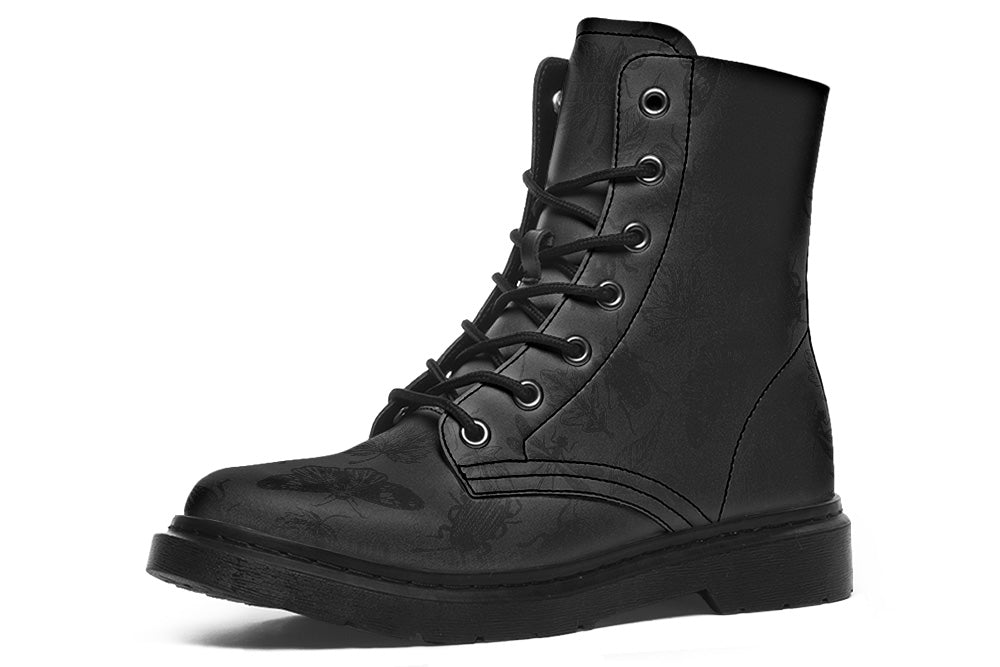Witchwood Vegan Unisex Insects Ankle Combat Black on Black