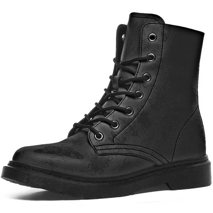 Witchwood Vegan Unisex Insects Ankle Combat Black on Black