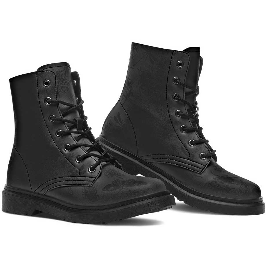 Witchwood Vegan Unisex Insects Ankle Combat Black on Black