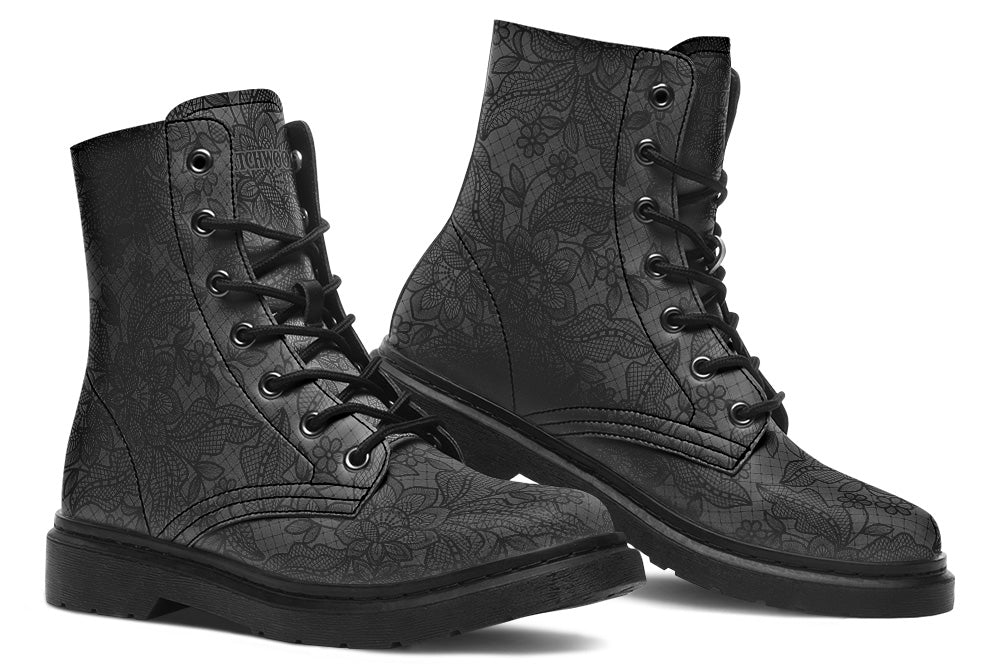 Witchwood Vegan Unisex Floral Lace Combat Boots