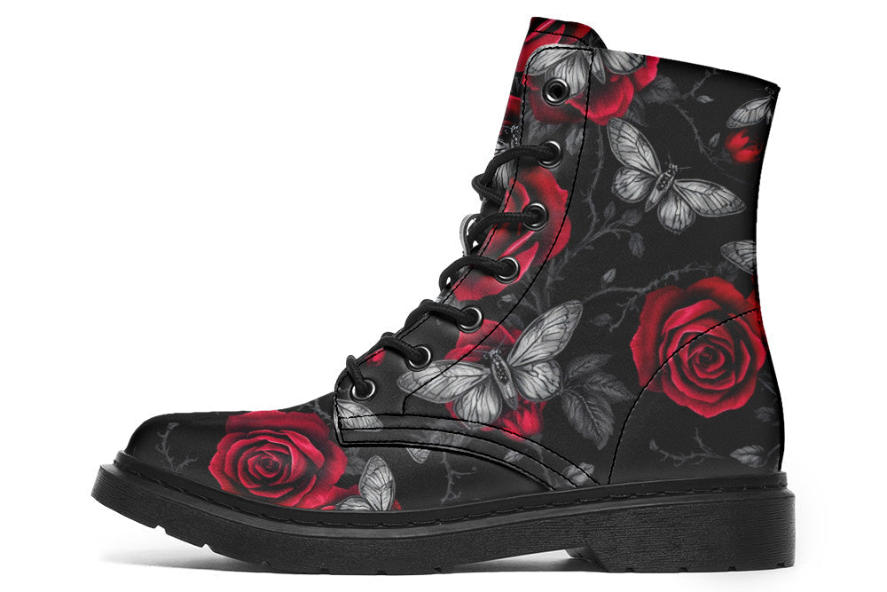 Witchwood Vegan Unisex Moth Roses Combat Boots