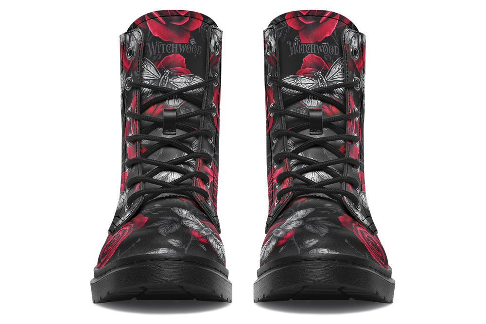 Witchwood Vegan Unisex Moth Roses Combat Boots