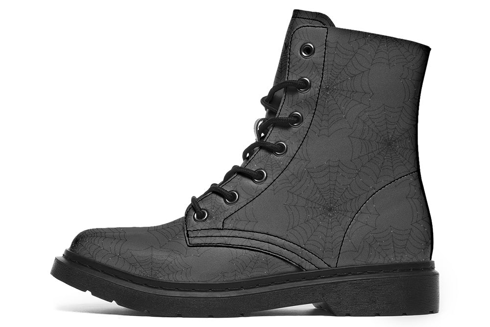 Witchwood Vegan Unisex Spider Webs Black on Black Combat Boots