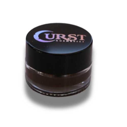 Cosmetic container with 'Curst Cosmetics' lid on a white background