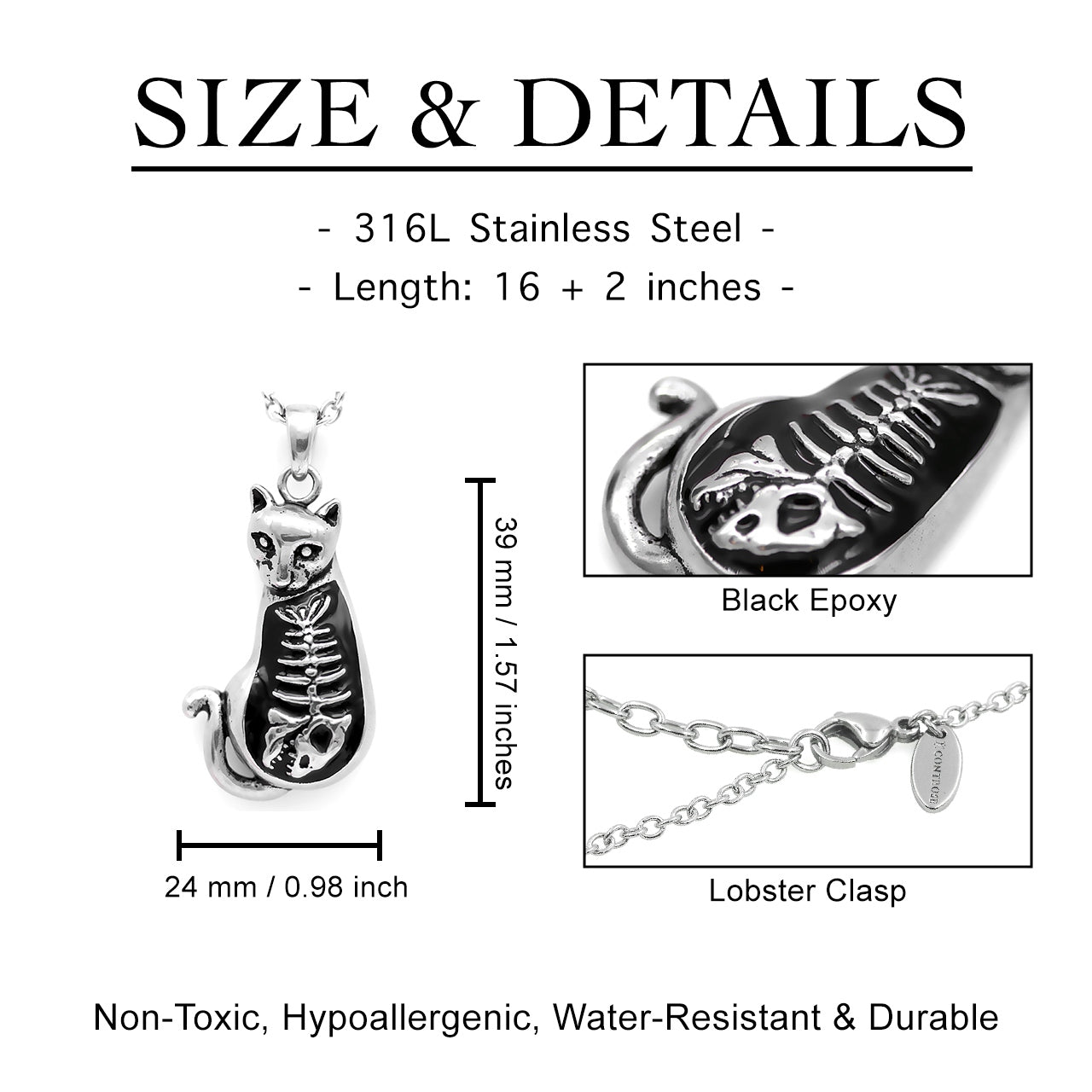 Controse Kitty Fish Bone Full Belly SST Cat Necklace