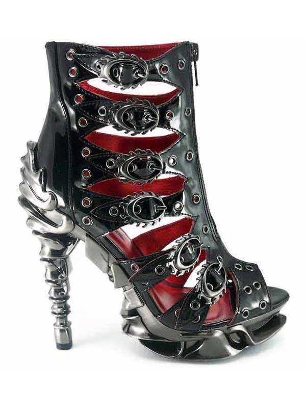 Hades CRIMSON Black Patent Ankle Boots 5" Spinal Heel 6-11