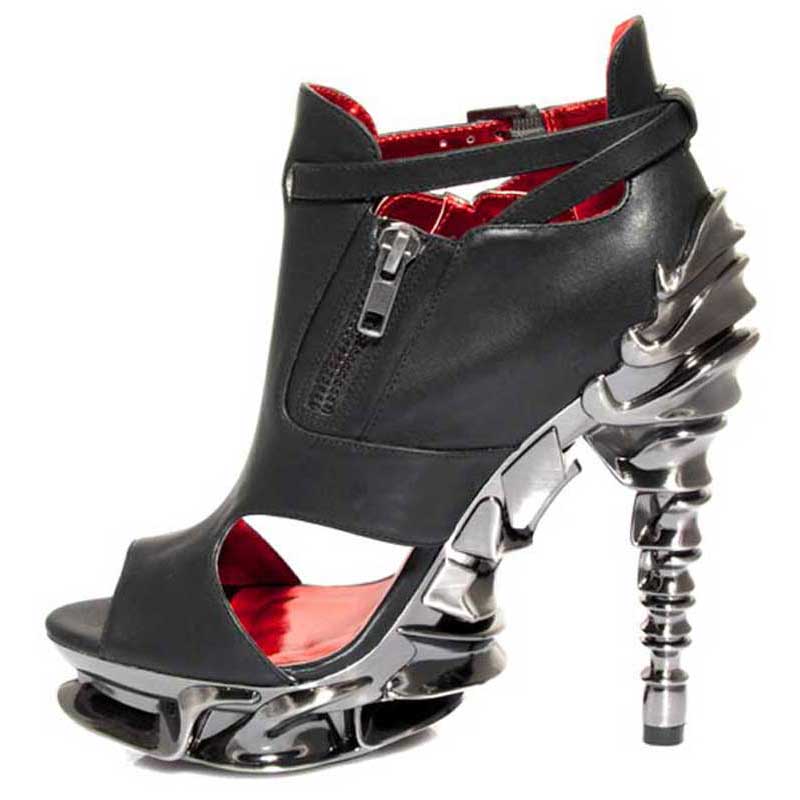 Hades DRACO Black 5" High Spinal Heel Ankle Strap Peep Toe 6-11