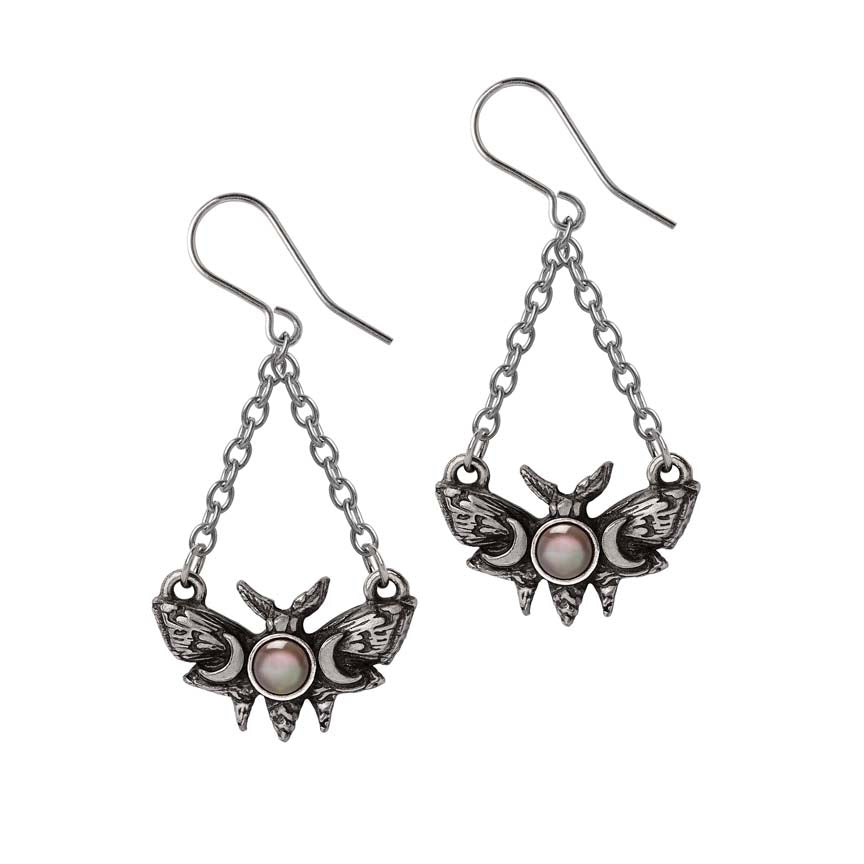 Alchemy Gothic Lunar Moth Dropper Earrings E488