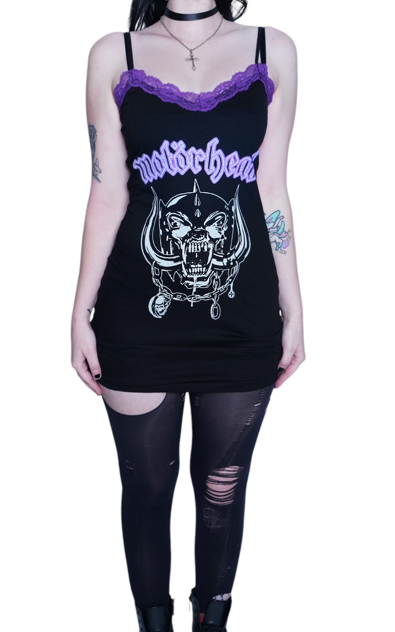 Vera's Eyecandy Motorhead Purple Lace Strap Dress
