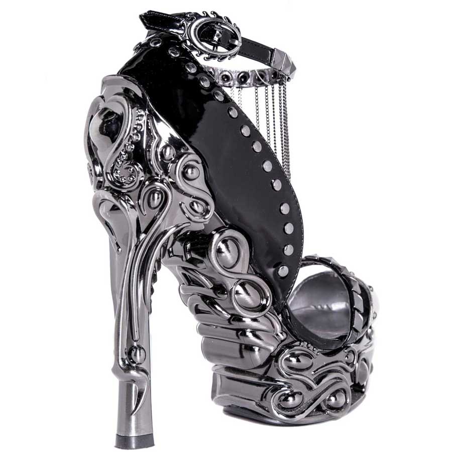 Hades EROS Black Studs Chains 6" High Ornate Chrome Heels Ankle Strap 6-11