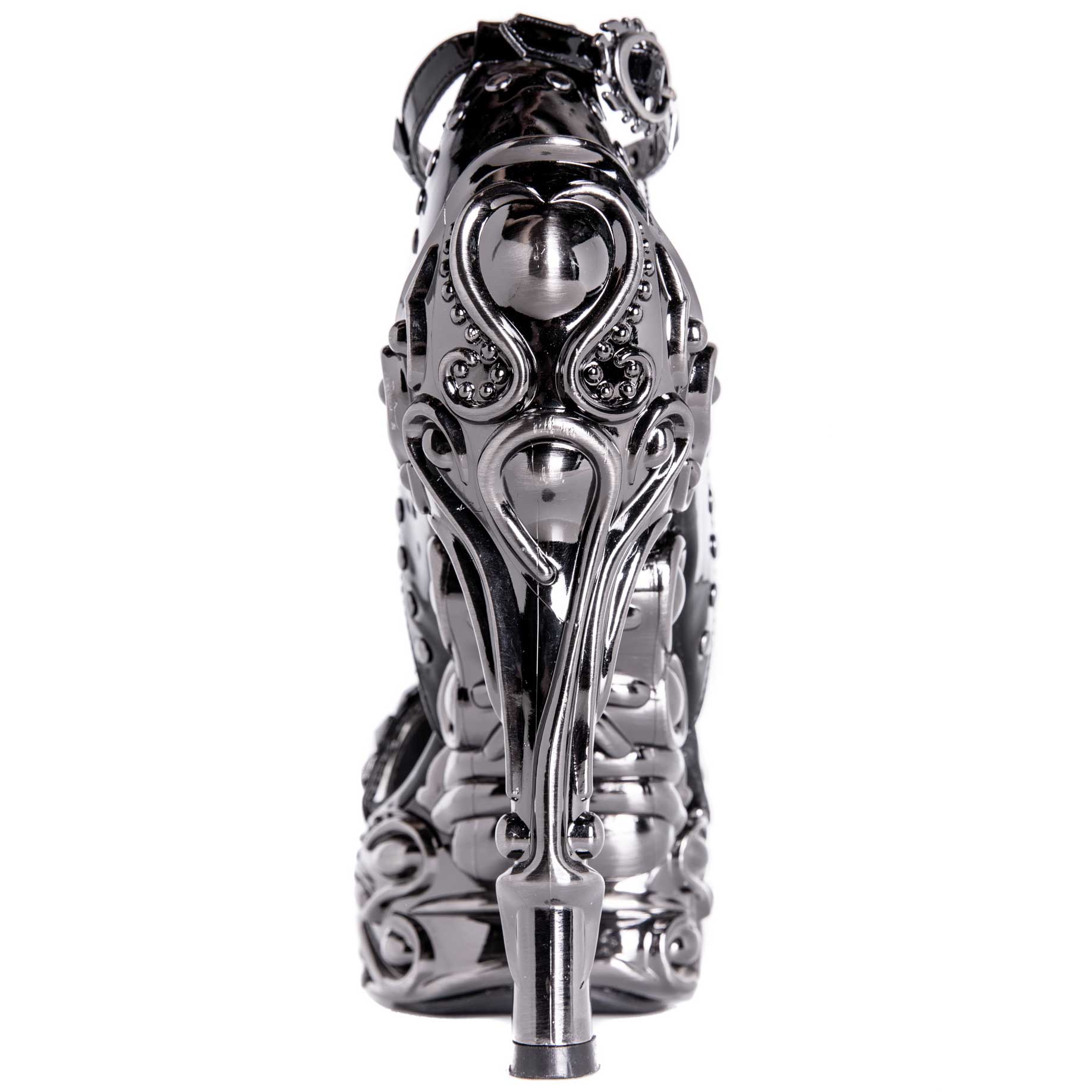 Hades EROS Black Studs Chains 6" High Ornate Chrome Heels Ankle Strap 6-11