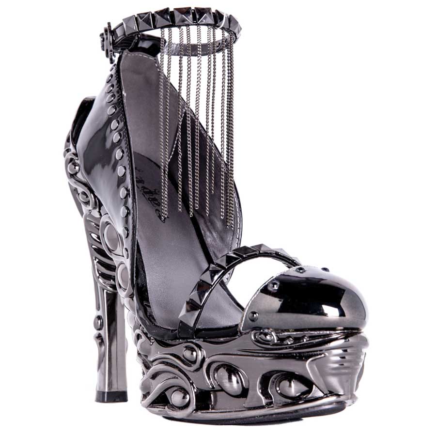 Hades EROS Black Studs Chains 6" High Ornate Chrome Heels Ankle Strap 6-11
