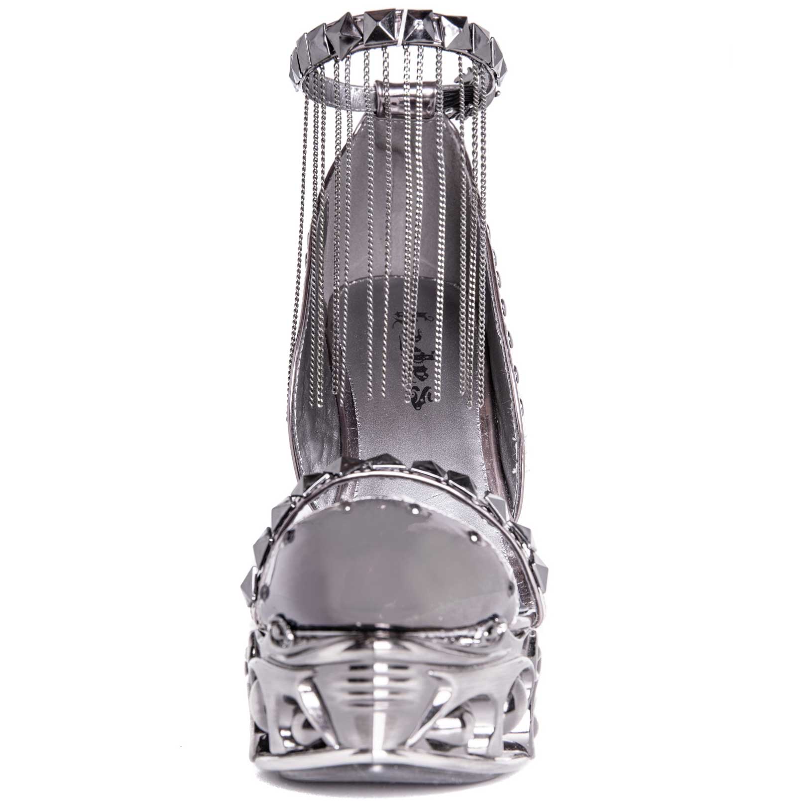 Hades EROS Gunmetal 6" High Ornate Heels Silver Studs Chains 6-11