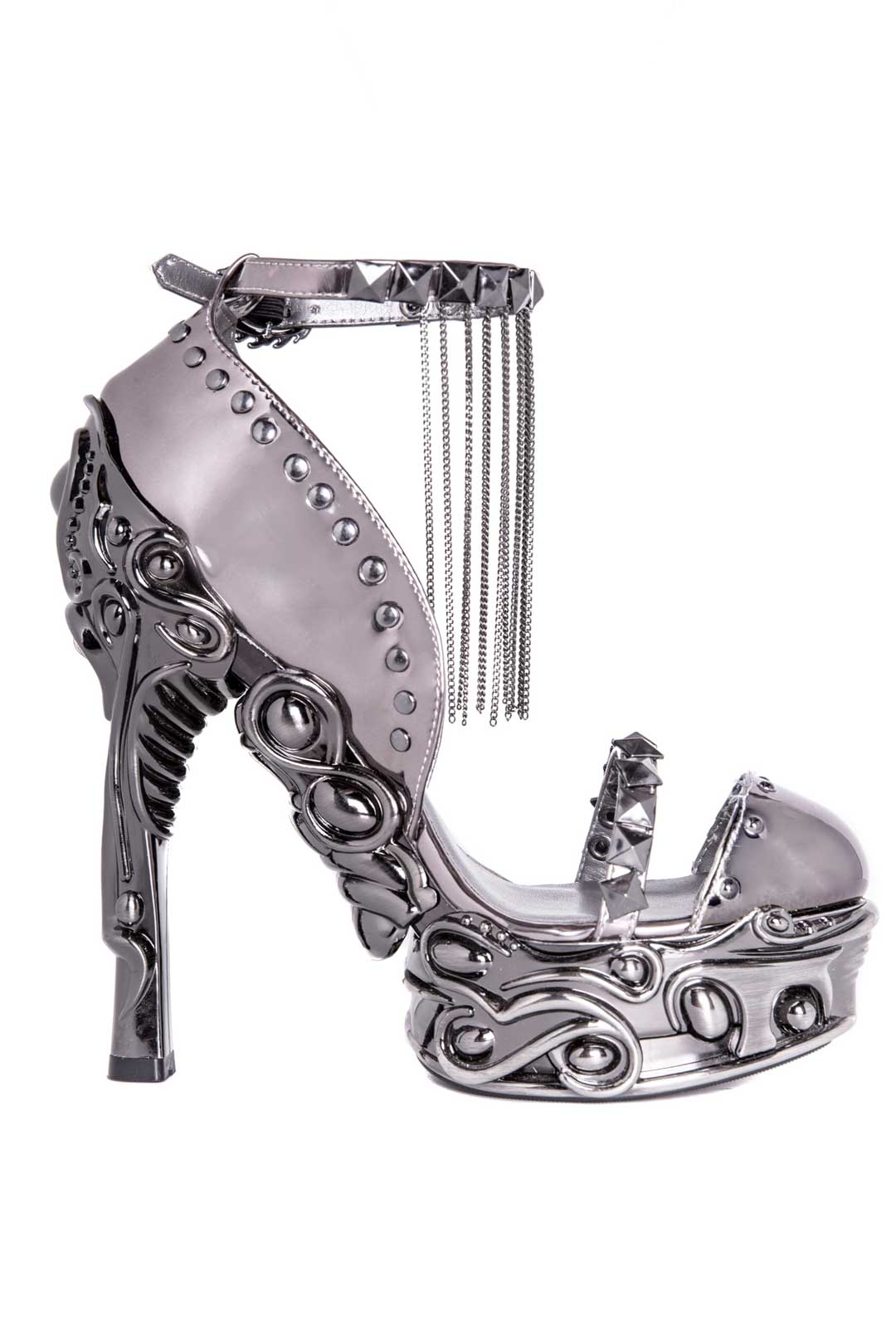 Hades EROS Gunmetal 6" High Ornate Heels Studs Chains 6-11